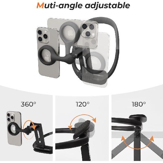 Magnetic Neck Phone Holder, Neck Mount for Phone, Hand Free Phone Neck Holder Chest Stand POV/Vlog Video Recording & Filming, Neck Tripod for iPhone