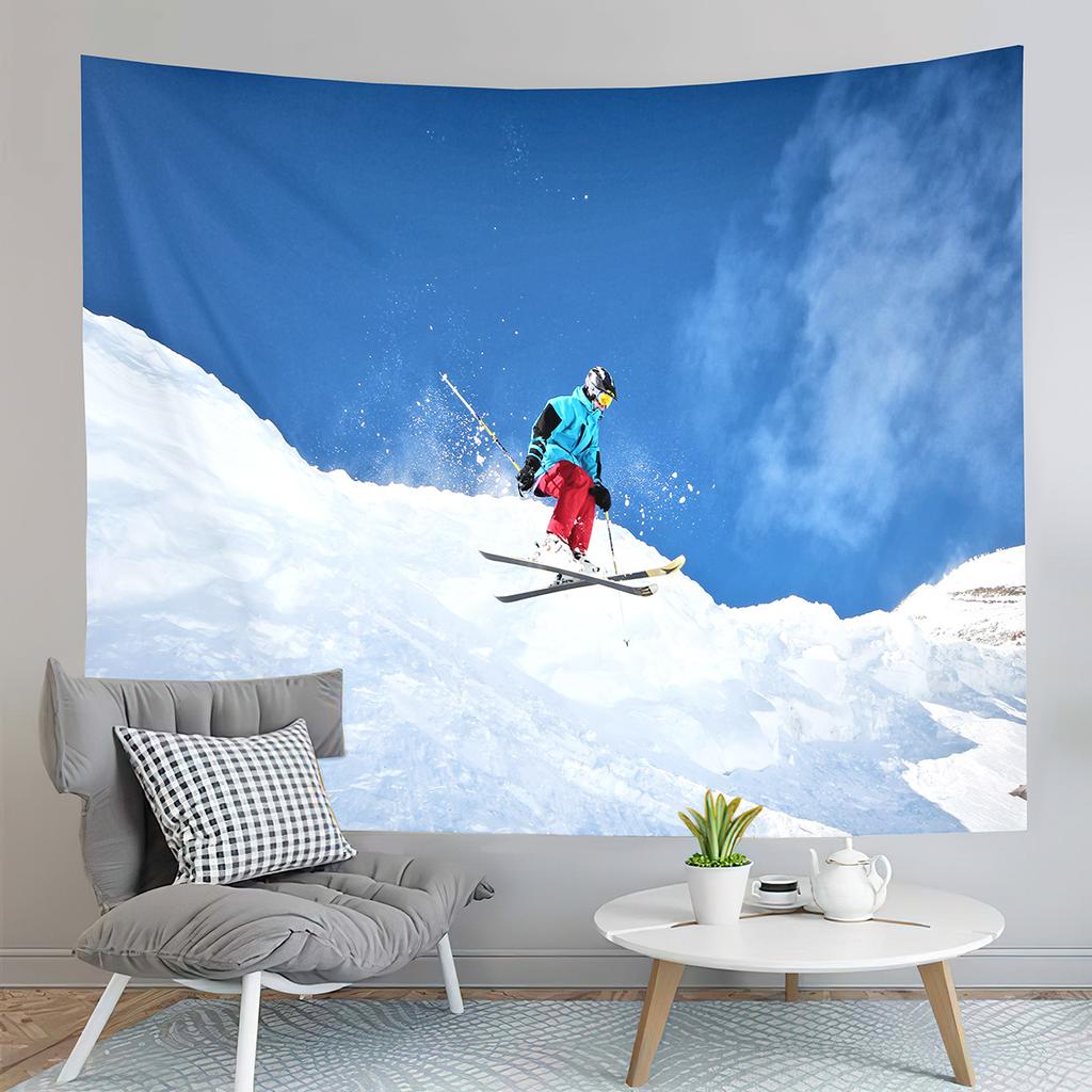 Winter Ski Tapestry Extreme Sports Hobby Tapestry Skiing Downhill Tapestry Home Living Room Bedroom Dorm Decor Background Cloth
