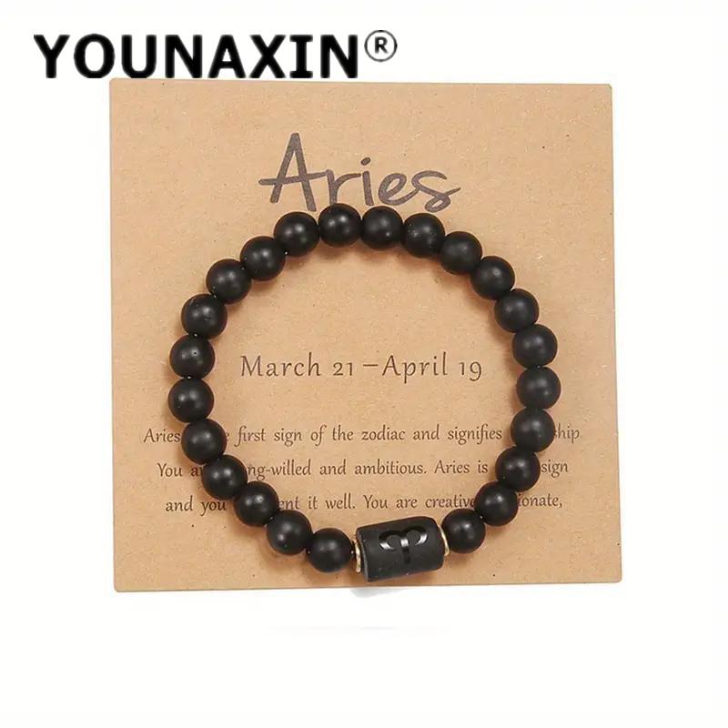 12 Zodiac Sign Black Matte Beaded Bracelet Minimalist Constellation Astrology Lover Gift Unisex Astrology Jewelry