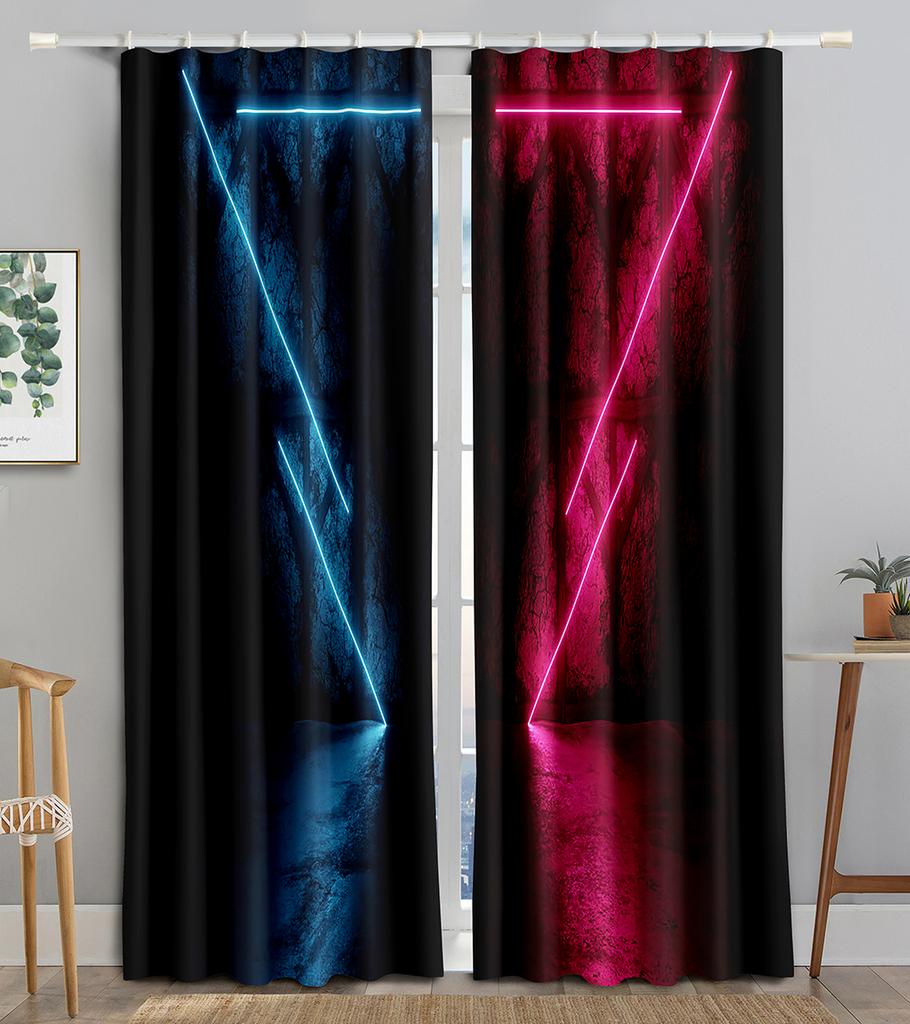 Neon Emitted Light Filtering 3D Printing WaveBlackout Window Panel Curtain Living Room Room Bedroom Bathroom Kicthen Door Cupboard Decor Hooks