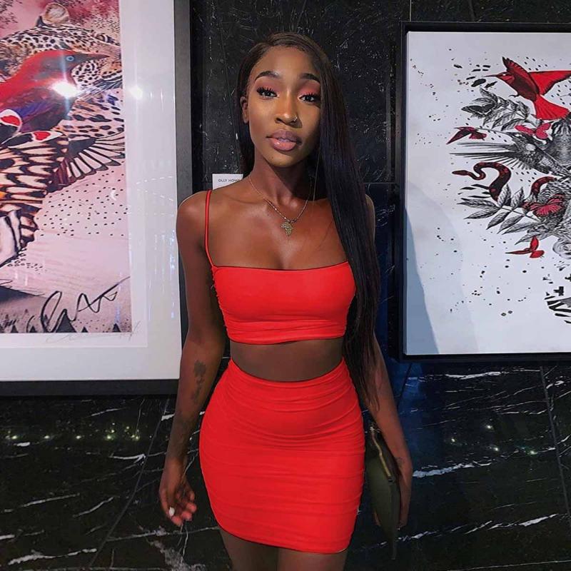 Women's Sexy Halter Small Vest Pleated Wrap Hip Skirt Two-piece Set