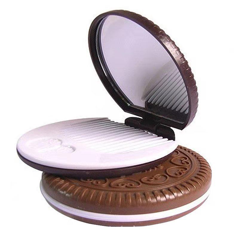 Chocolate Folding Travel Comb & Mirror Set for Women's Handbags