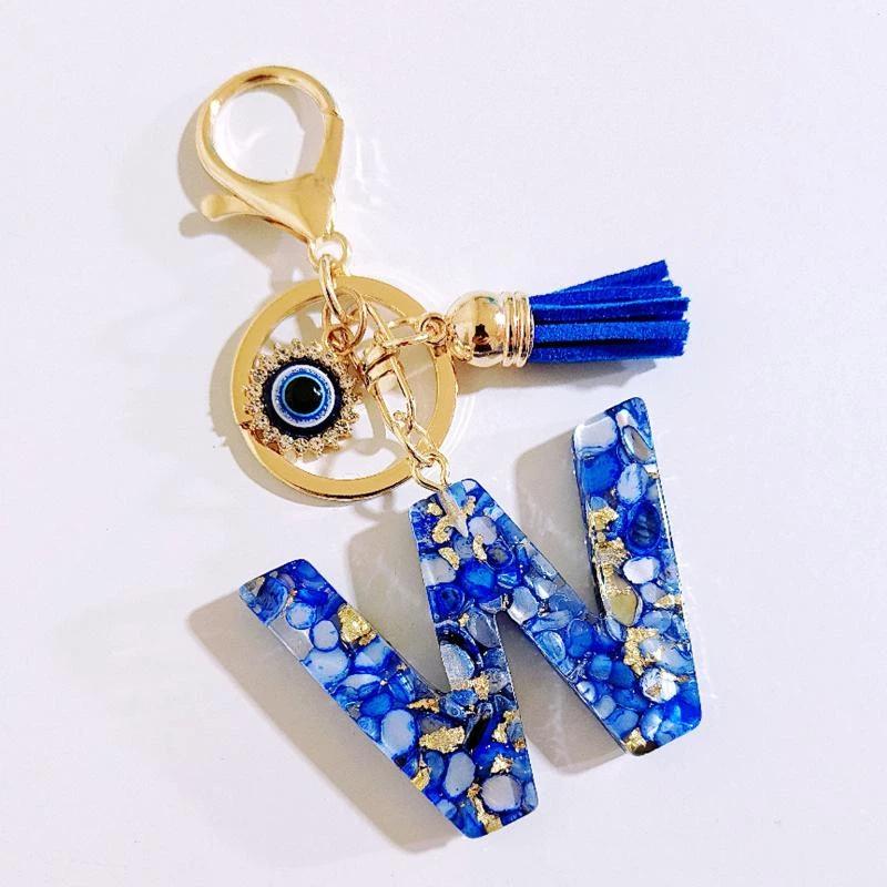 1 Stück Buchstaben-Charms-Anhänger mit Strasssteinen und Quaste Blaue Harz Initialen Schlüsselanhänger Stilvolles Geschenk für Frauen