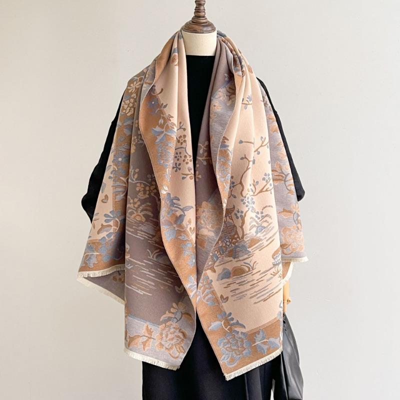 Star Scarf Women's Chinese Landscape Painting Shawl Temperament Warm Versatile Autumn and Winter Imitation Cashmere Long Scarf