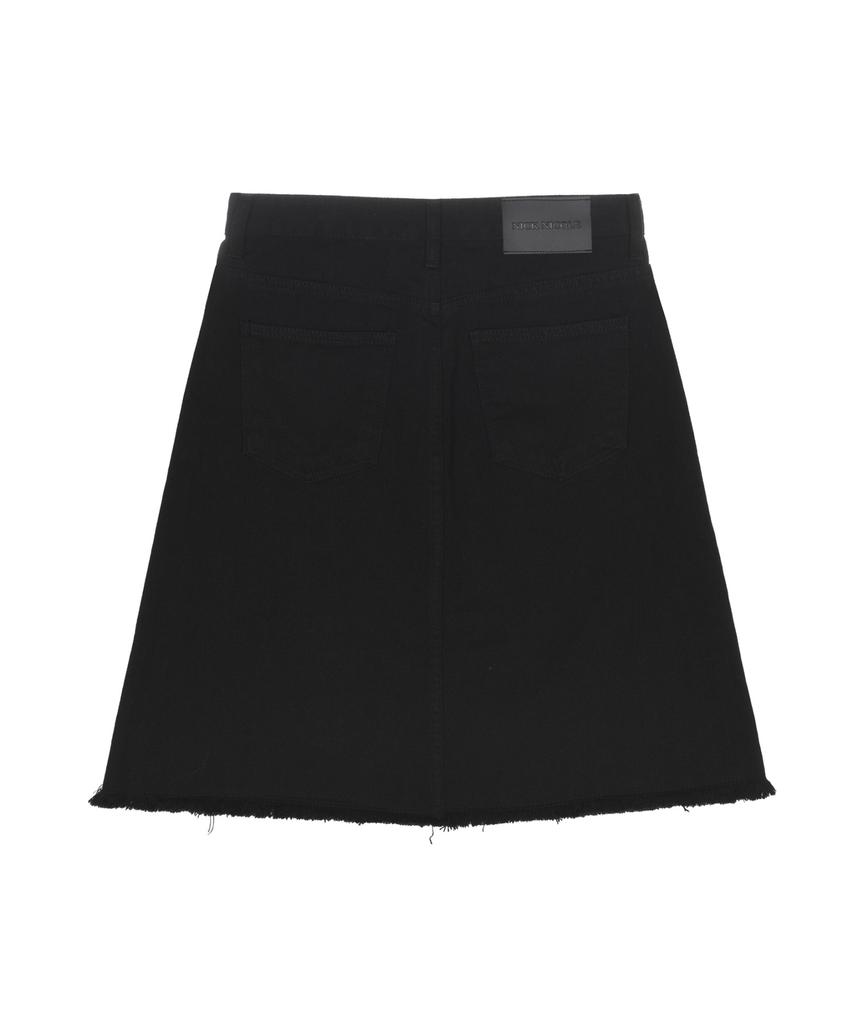 Nigaennikol Raw Cut Midi Denim Skirt_Black