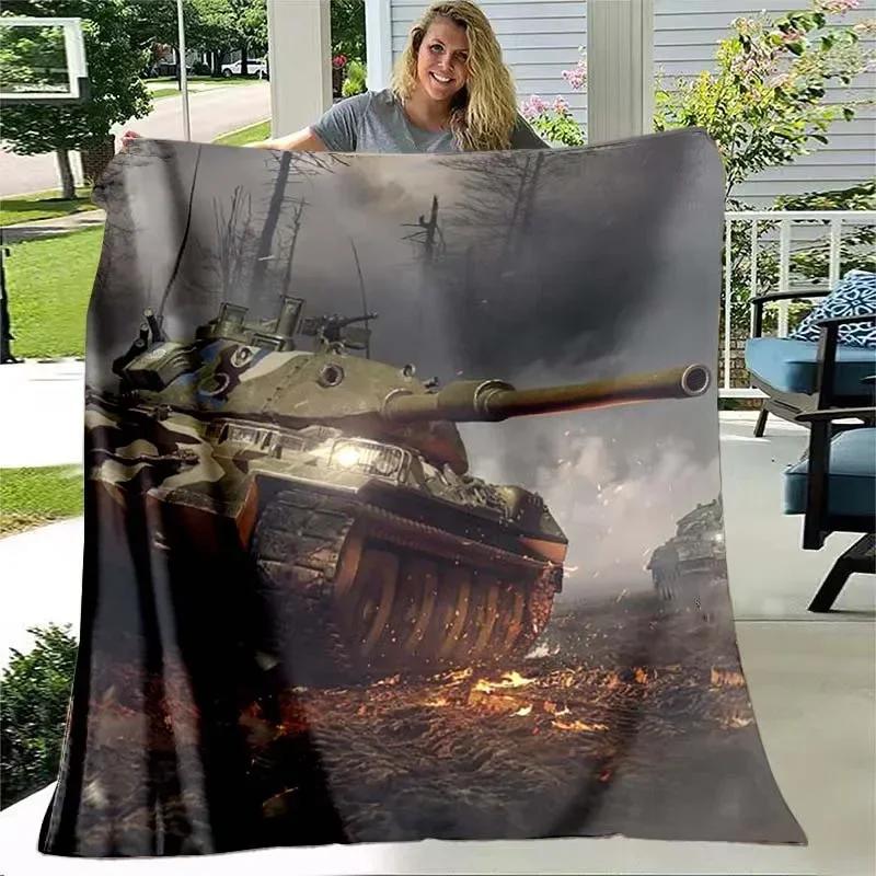 War Tank Flannel Throw Blanket Printed Military Weapons Blanket Bed Sofa Travel Hiking Picnic Blankets for Boys Men Adult Gifts
