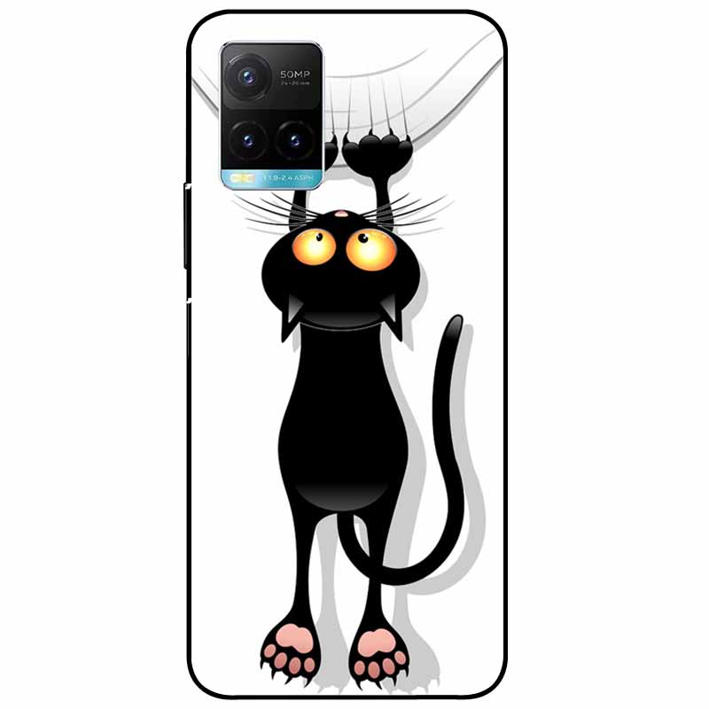 Für vivo Y33s Hülle Y 33s Silikon Weich Bemalt Katze Schwarze Hüllen für Vivo V2109 Y33S Rückseite TPU Hülle für VIVOY33s Cartoon