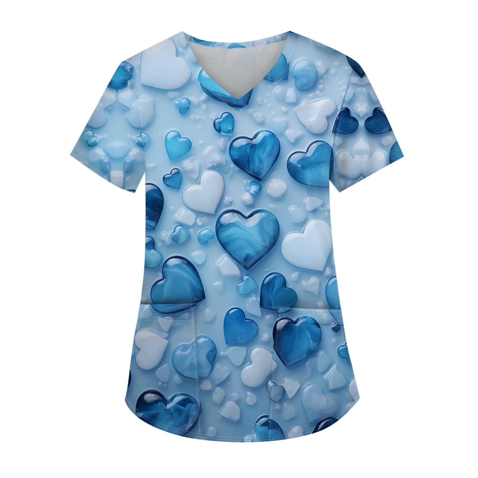 Women s Printing Uniform Work Uniform V-Neck Pocket Protective Work Uniform Top XXXXXL