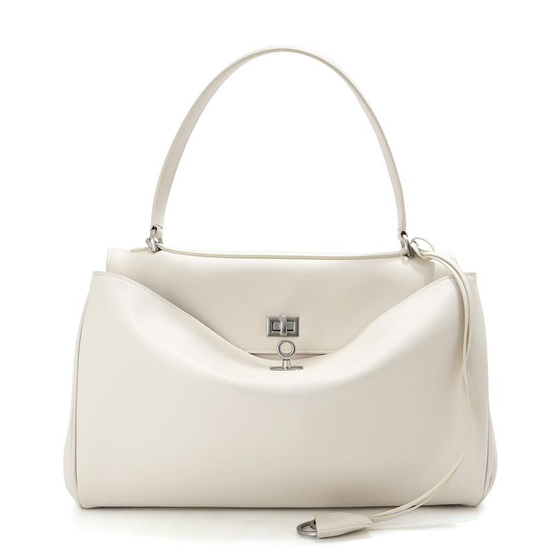 

Top-layer Cowhide 2025 Fashionable Retro Handheld Tote Bag Single Leather Handle Bottom Bag Large Capacity Versatile Bag Small Size (27CM em 9 -em 19) белый