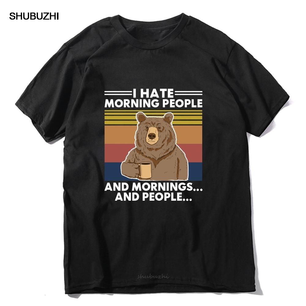 Camping Bear I Hate Morning People and Mornings and People Vintage Neck Summer Men's cotton T-Shirt Humor Gift women Top tee 3XL