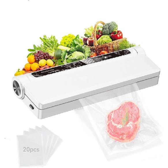 Vacuum Sealer Machine for Food, 75KPA Strong Suction, Moist/Dry Modes, 20 Vacuum Seal Bags for Food, Digital Countdown Timer, Compact