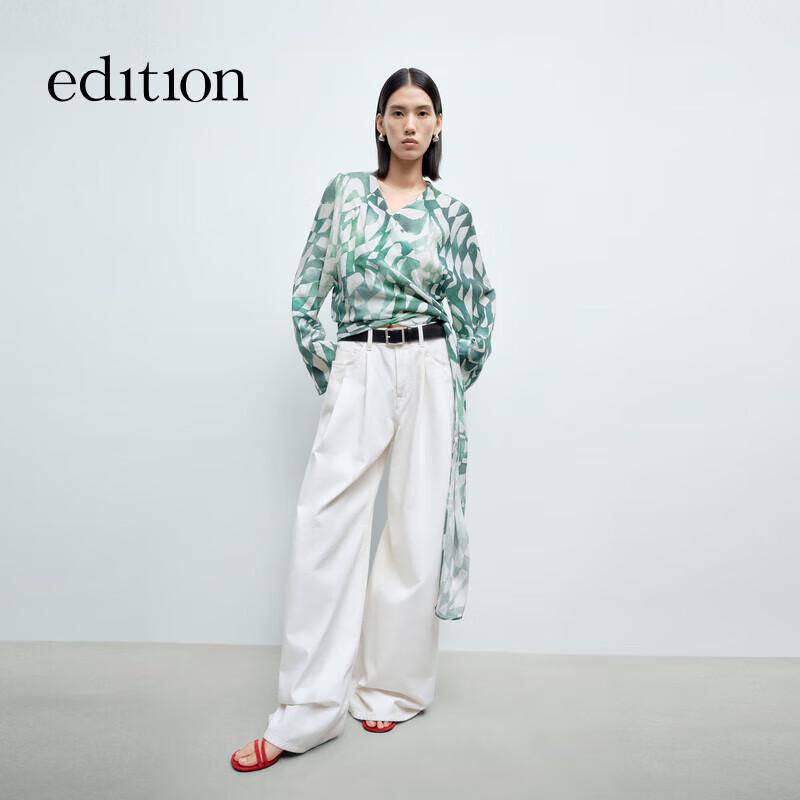 

Edition Women s Resort Print Linen Blend Tie-Knot Blouse S