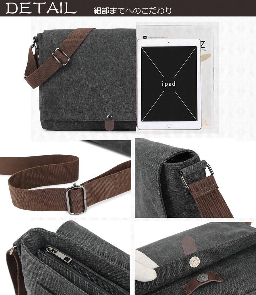 Kimura Kobo Canvas Shoulder Horizontal Zipper Messenger Large A4 012 Men's Bag, Bukaban, Sacoche, Style, Closure, Business, Multifunctional,