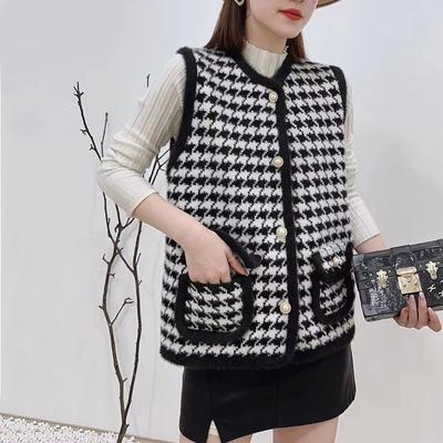 Women's Autumn Plaid Printed Commuter Fashion Single Breasted Loose Waistcoat