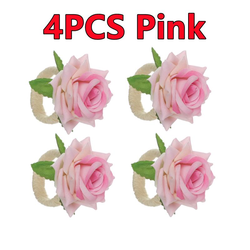 6-2PCS Artificial Flower Napkin Rings Rose Napkin Ring Serviette Buckles Holder Table Decoration Wedding Valentine's Day Party