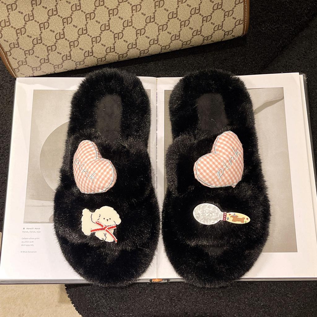 Women Cotton Slippers Autumn Winter New Fashion Outdoor Non Slip One Word Slippers Lightweight Comfortable Soft Sole Plush Shoes