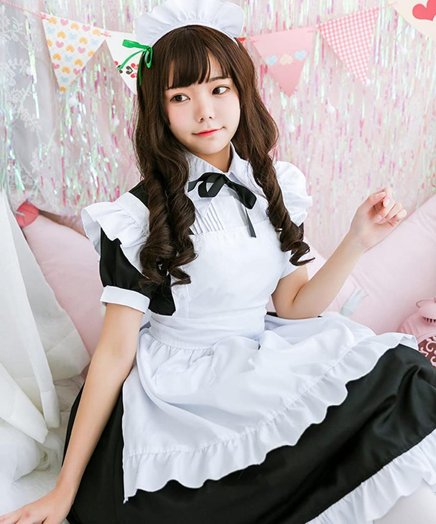 Milky Time Maid Costume, Classic Style, Short Sleeves, Knee-Length, Long, Halloween, Classic 3-Piece Set