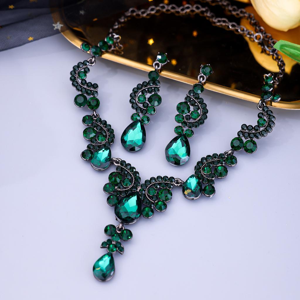 [Small batch customization] Cross-border exquisite bridal jewelry two-piece party dress wedding collarbone necklace earrings