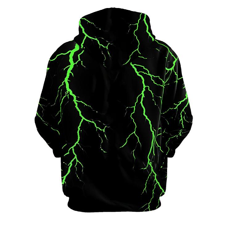 Men 3D Lightning Print Hoodie Casual Sports Knit Sweatshirt With Drawstring Pockets for Spring Autumn Winter