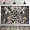 2D Elegant 18th Birthday Backdrop "Happy Birthday" with Diamond Number 18 Party Background