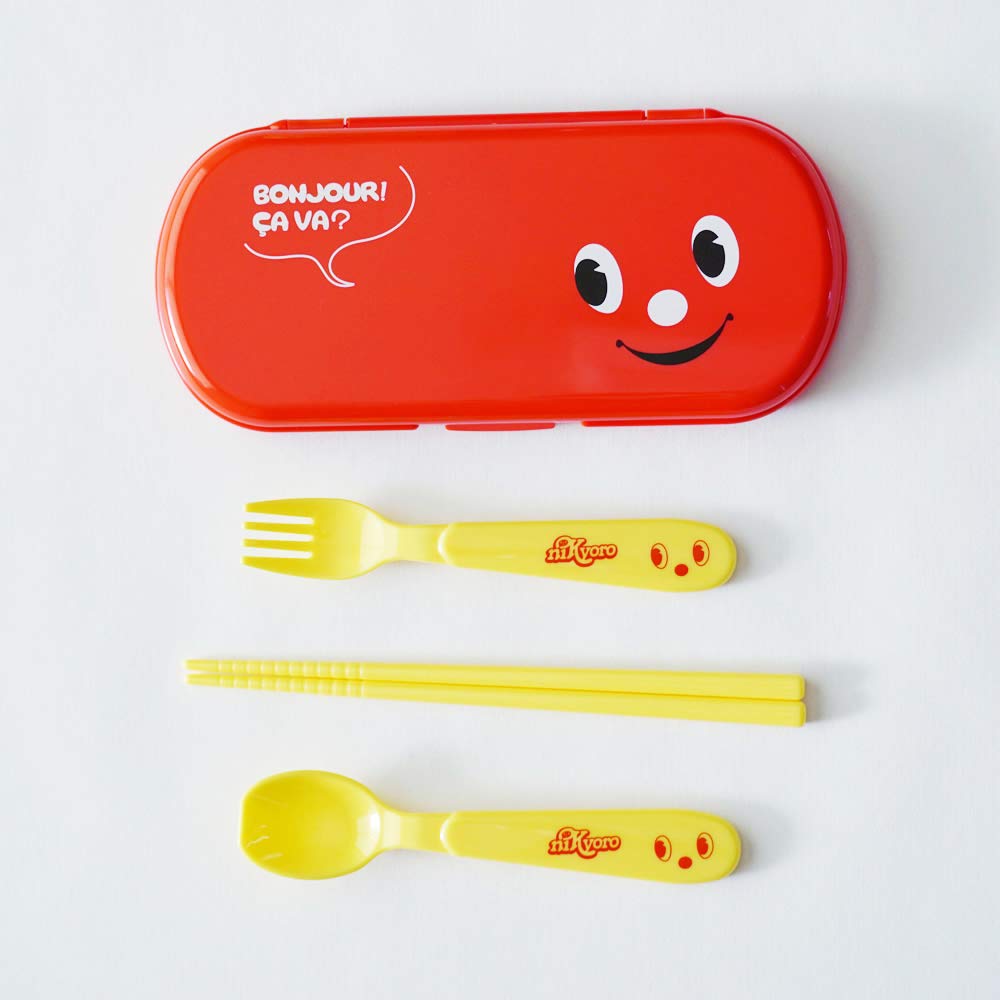 Padou Nikkyoro Cutlery Trio Set with for Lunch Cutlery Made In Japan X X (Red) Lid, Kindergarten, Nursery, Children, Lightweight, Box, Spoon, Fork,