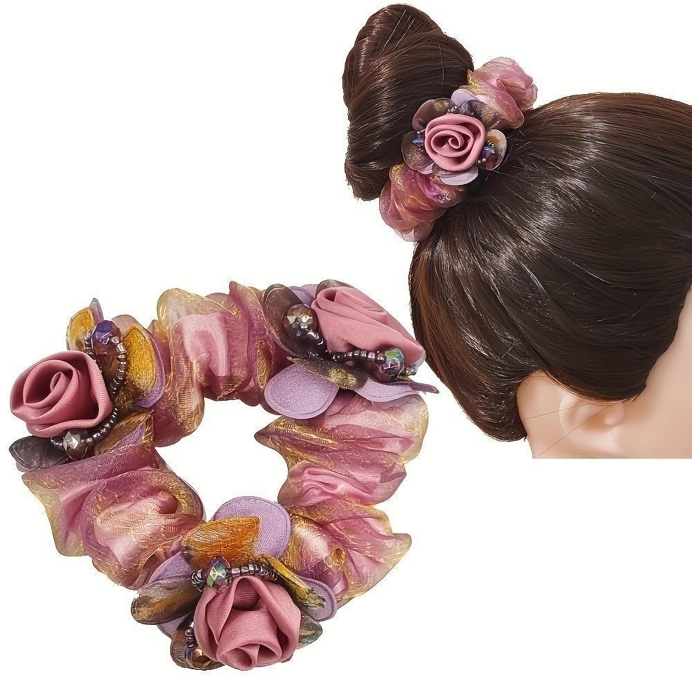 3 Flower Lace Hair Scrunchies Elegant Bun Rubber Bands Large Intestine Hair Ring Daily Use