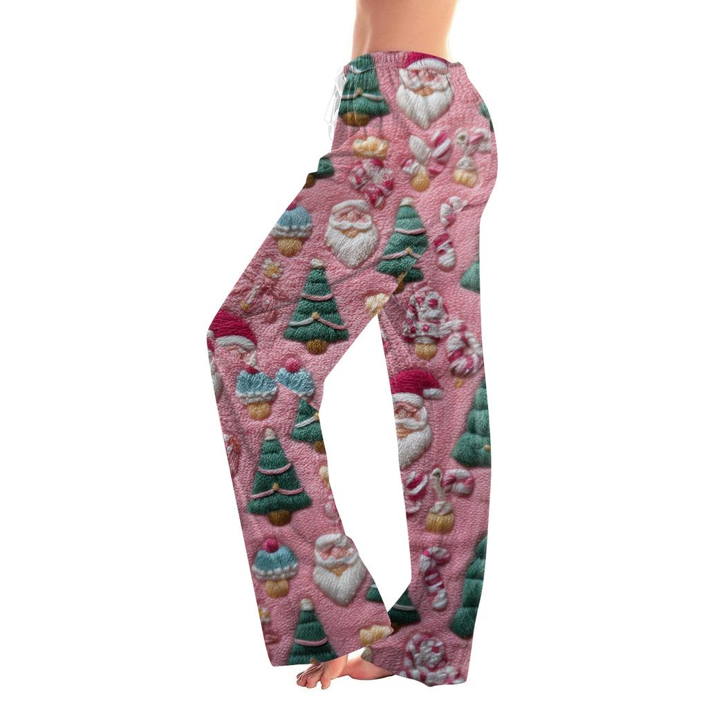 Women's Drawstring Christmas Printed Casual Pants
