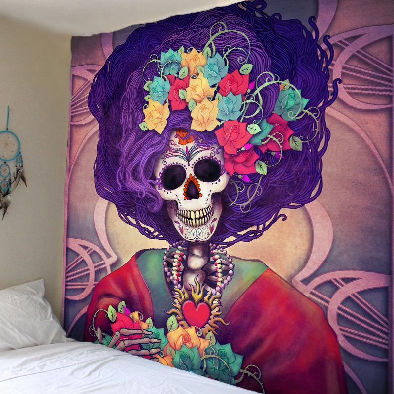 

Bohemian Tapestry Wall Hanging Art Abstract Skull Cloth Painting Home Decor Sun Moon Tapestry Hippie Wall Cloth Carpet Ceiling Room Decor 150x130cm