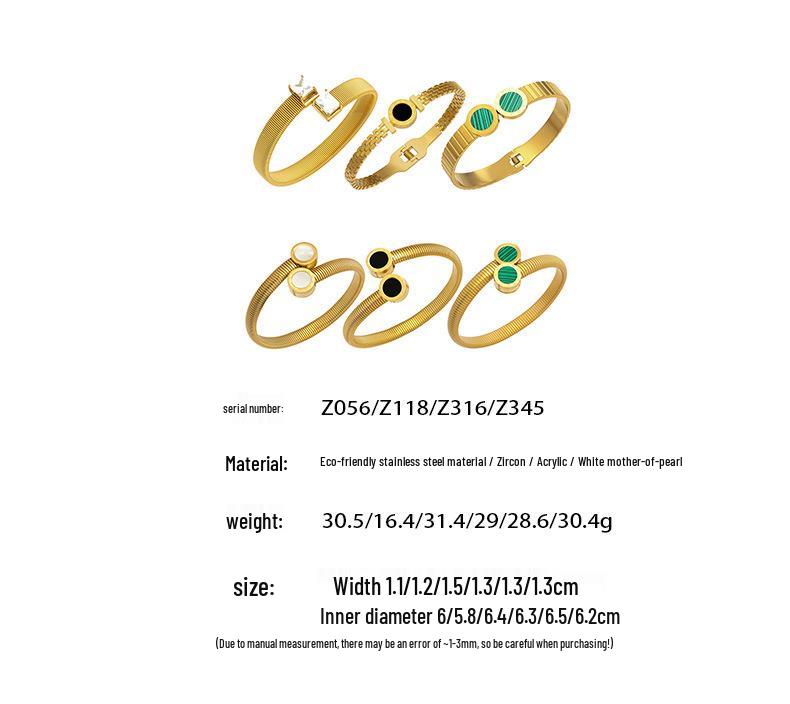 European Luxury Roman Numeral Dial Shell Acrylic Stainless Steel Openable Bracelet