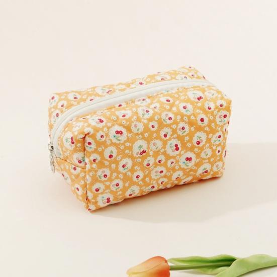 Cute Cherry Makeup Pouch Small Quilted Cosmetic Organizer Aesthetic Puffy Travel Toiletry Bag Cotton Pencil Purse with Zipper for Women Girls