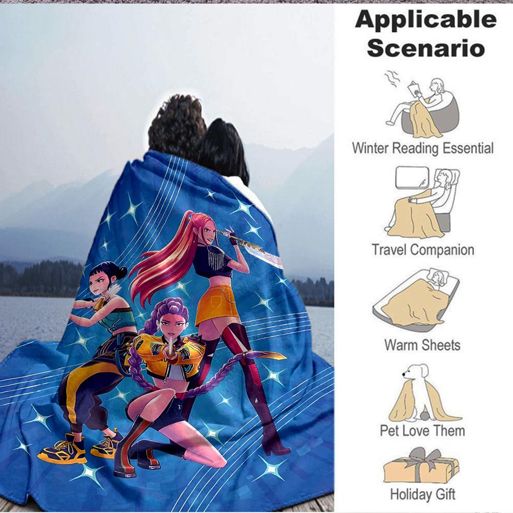 1PC K POP Demon Hunters, Huntrix Blanket, Throw For Sofa, Bed, Travel, Camping, Livingroom,