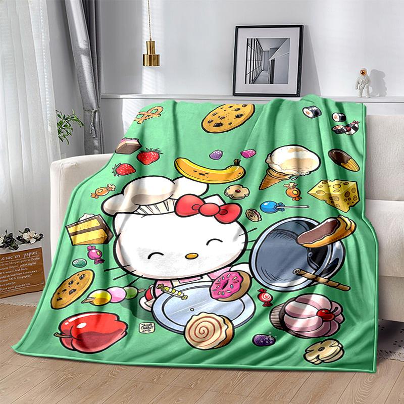 1pc Hello Kitty's Sweet Adventure Blanket,Living Room, Travel, Camping, Car Blankets, Beach, Office Naps, Seasonal Universal Cartoon Throw Blanket for