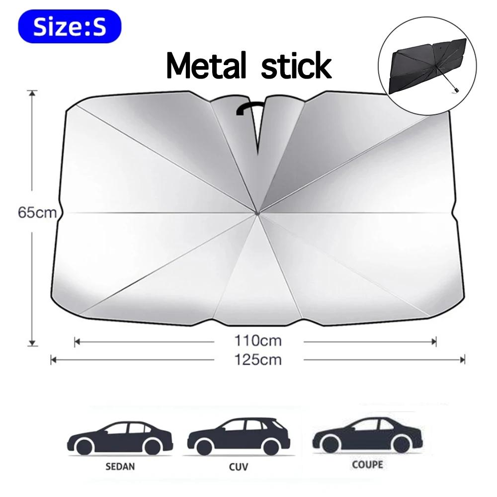 2024 Car Windshield Sun Shade Umbrella Foldable Sunshade Front Window Cover for UV Block Heat Protection Protector Parasol Metal Handle S