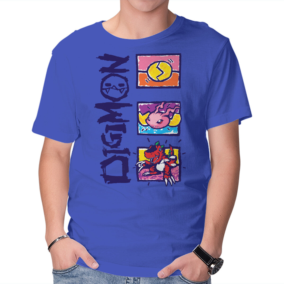 Unisex Crew Neck T-Shirt Digital Monsters Graphic Short Sleeve Casual Tee XXXXL