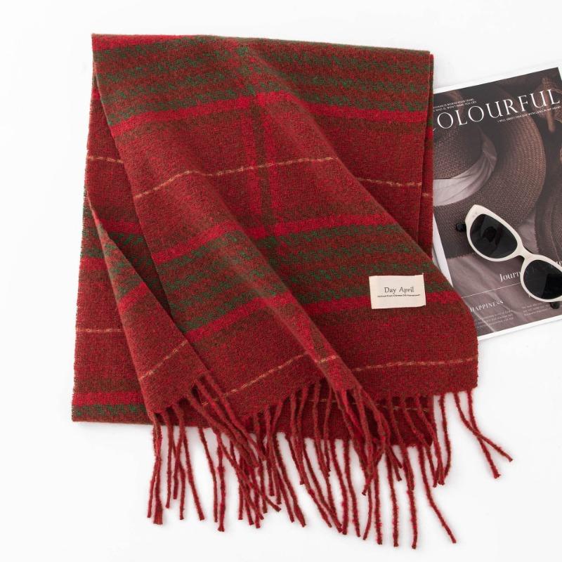 Autumn and winter Christmas scarf atmosphere imitation cashmere women's high-end sense plaid red new winter warm scarf