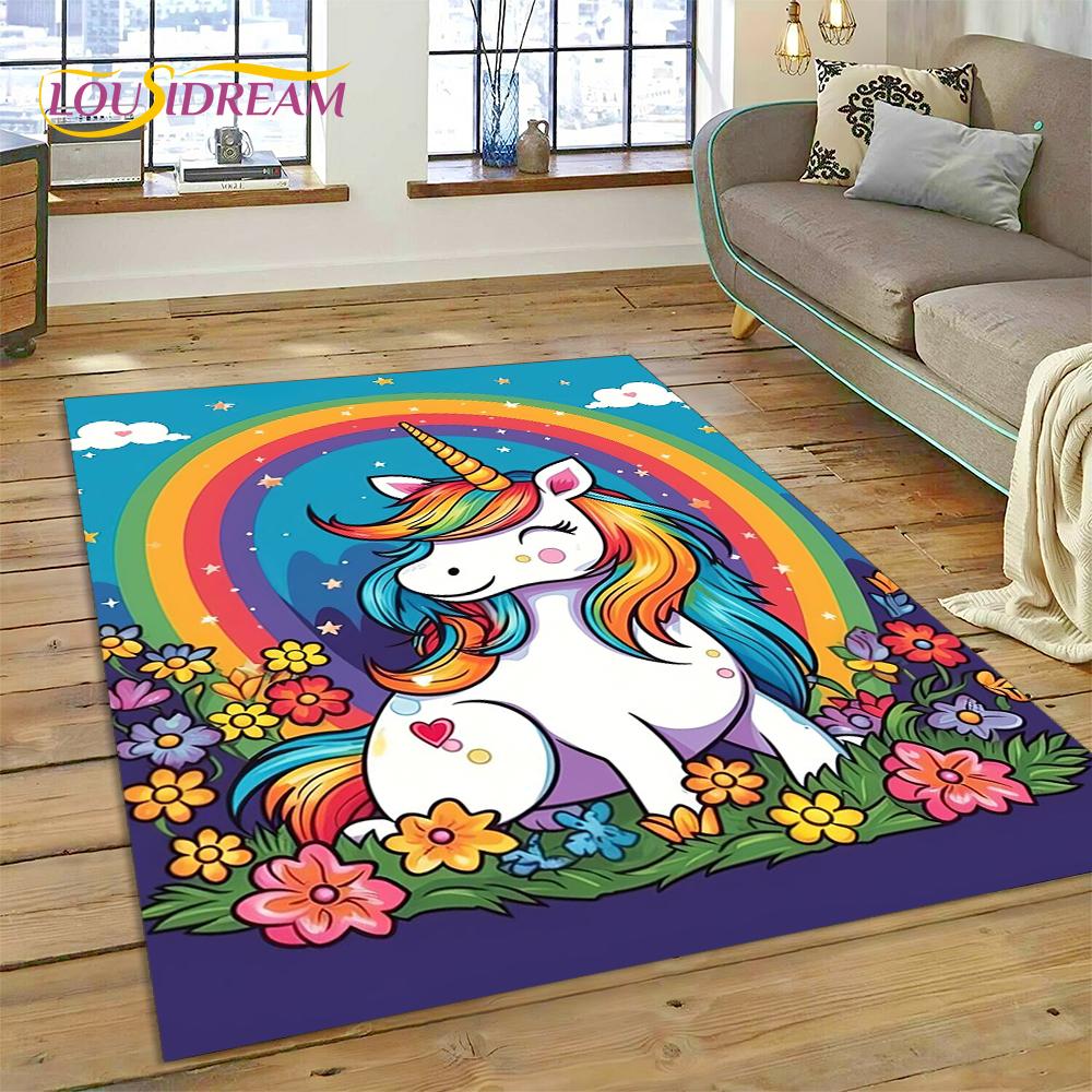 Cartone Animato Carino Unicorno Ragazza Regalo Tappeto Tappetino per Casa Soggiorno Camera da Letto Divano Zerbino Decorazione, Tappeto Area Gioco Bambini Tappetino Antiscivolo