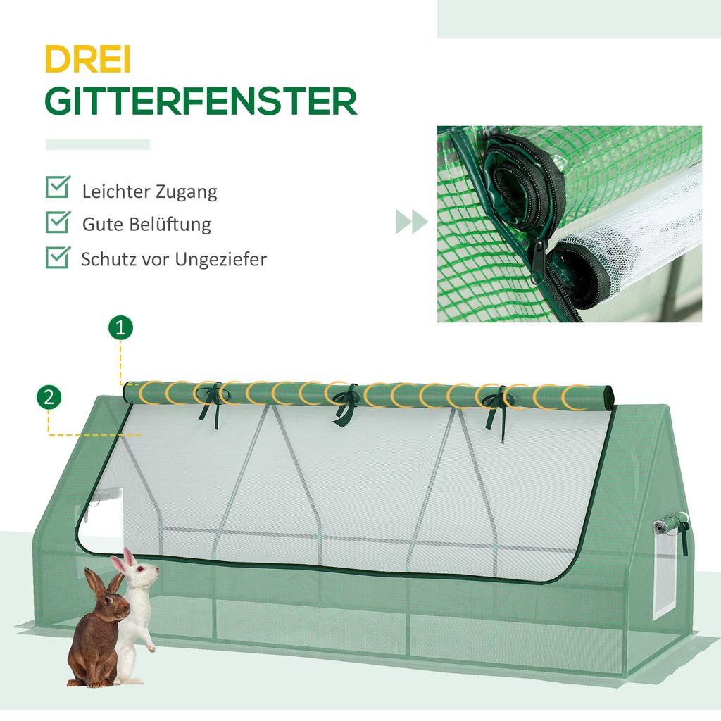 Portable Small Polytunnel, Mini Greenhouse with Mesh Windows for Indoor and Outdoor, 240x90x90cm, Green