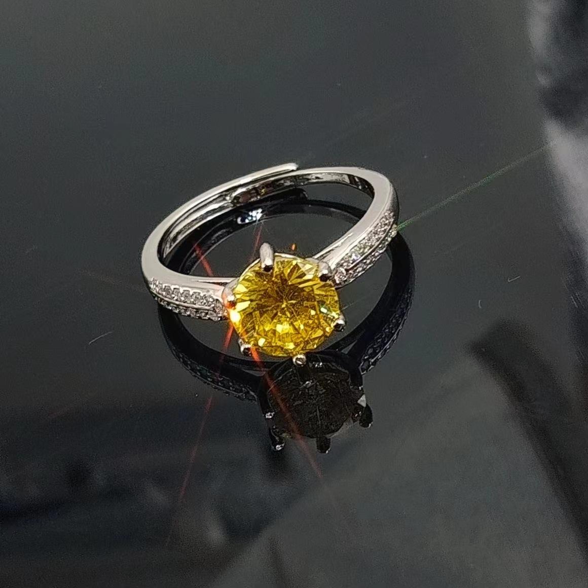

Diamond Ring Jewelry Anti-2 Carat Zircon Starlight Queen Micro Inlaid Six-Claw Open Ring Women S Jewelry Opening adjustable жёлтый