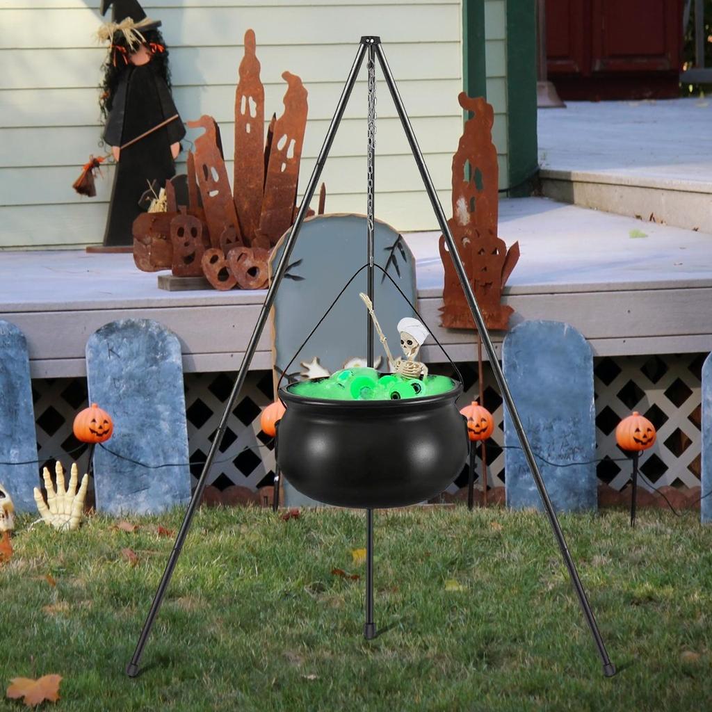 2025 Halloween Witch Cauldron With Tripod Eyeball Light Strings And Skeleton Halloween Cauldron Decoration For Home And Porch