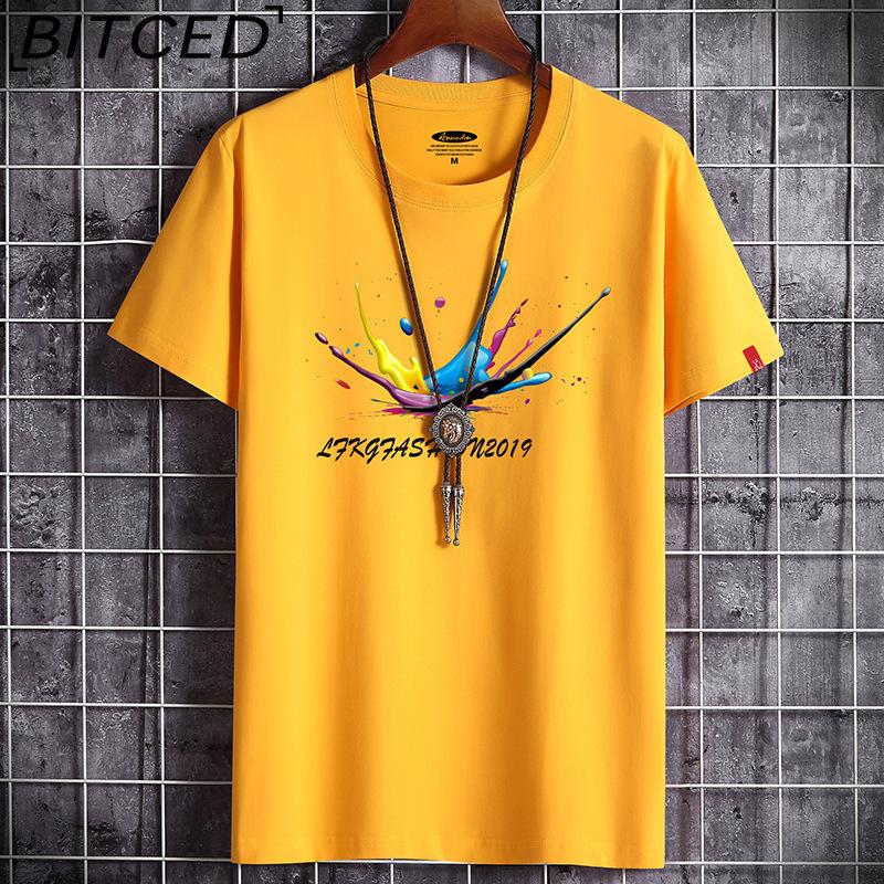 BITCED Cotton Short Sleeve T-shirt Men's Fashion Loose Half Sleeve Shirt Printed Compassionate Shirt
