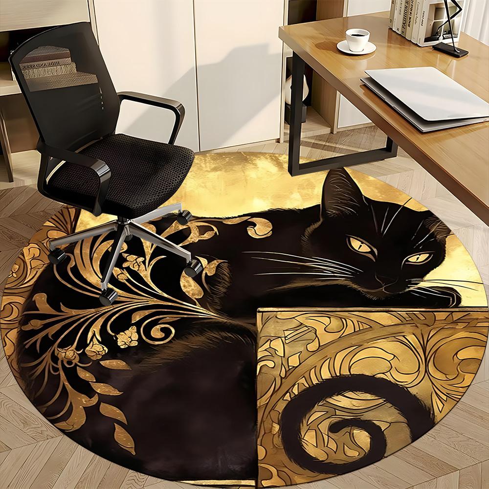 1 Stück Katze Gold Büro Runder Teppich, Unter Bürostühlen Schlafzimmer Wohnzimmer Heimdekoration, Raumdeko, In Verschiedenen Größen Erhältlich