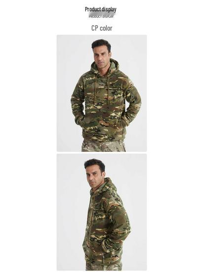 Men's Winter Camouflage Hooded Sweatshirt - Thick Fleece Lined, Warm, Outdoor Tactical Sport