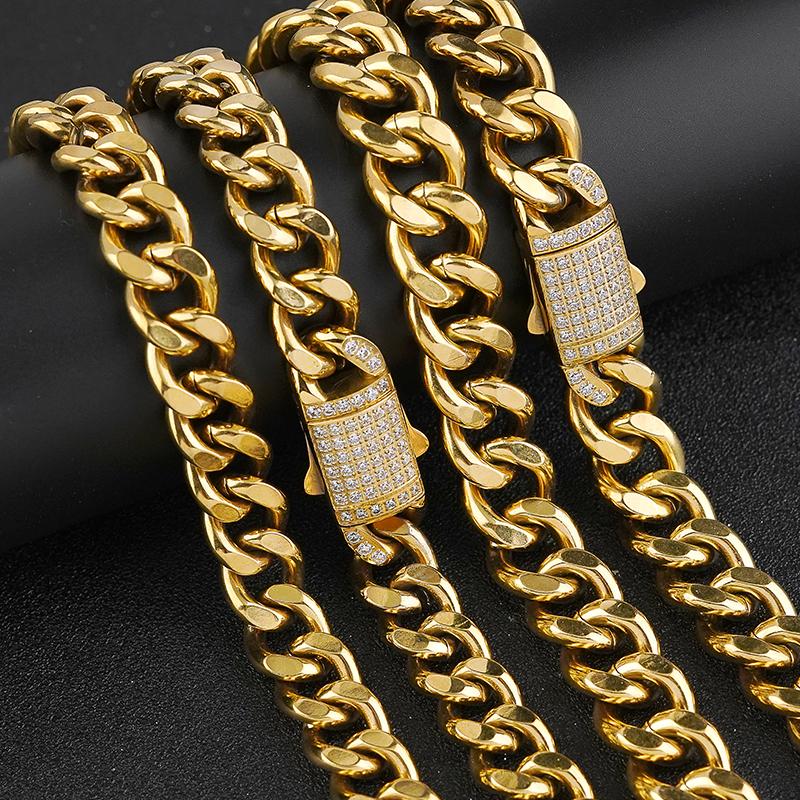 Stainless Steel Iced Out Mirco Pave CZ Stainless Steel Cuban Chain Cuban Link Chain Necklace Hip Hop Party Jewellery