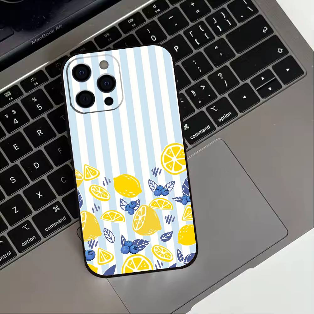 

Mediterranean Lemon Fruit art Phone Case For iPhone 17,16,15,14,13,12,11 Plus,Pro Max,XS,Soft Silicone Black Cover iPhone16pro