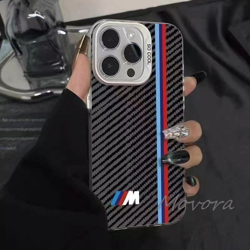 BBKT7 For iPhone 17 16e 16 15 14 13 12 11 Pro Max X XR XSMAX 8 7 Air Plus For BMW-M Logo Phone Case Carbon Fiber Texture Cover Sticker