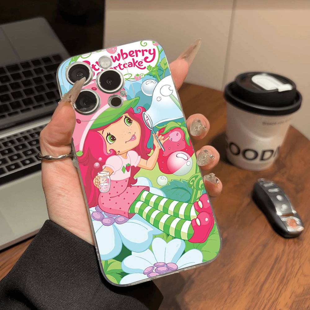 S-Strawberry-shortcake Girl Phone Case For IPhone 11 12 13 14 15 16 17 Pro Max Plus Transparent Back Cover