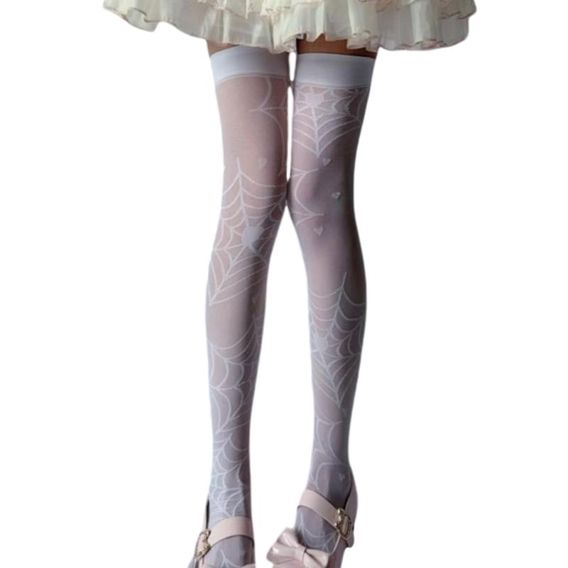 Calze Autoreggenti con Motivo Ragnatela Design Elasticizzato Casual per Vestirsi Calze Lunghe Trasparenti Sopra il Ginocchio per Donna Calzetteria
