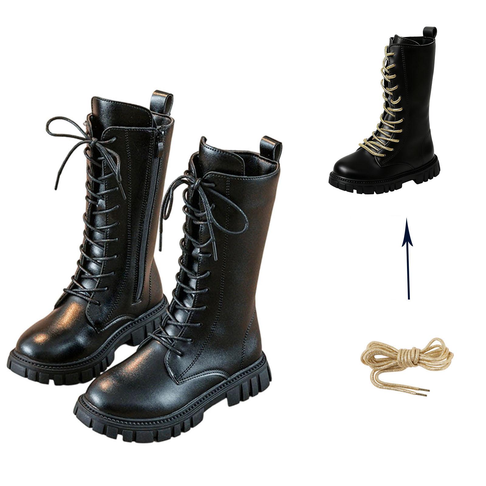 Children s Little Girl s Fashionable And Comfortable Leather Lace-up Boots 27 чёрный