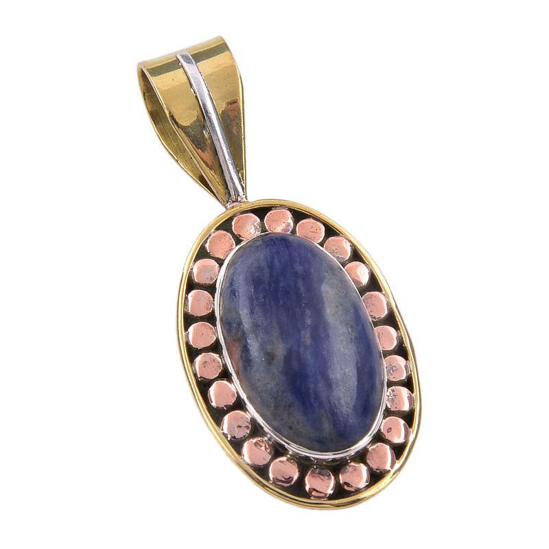 Pierre Précieuse Sodalite Naturelle Argent Sterling Massif 925 Pendentif Bicolore 1,50" l0h58