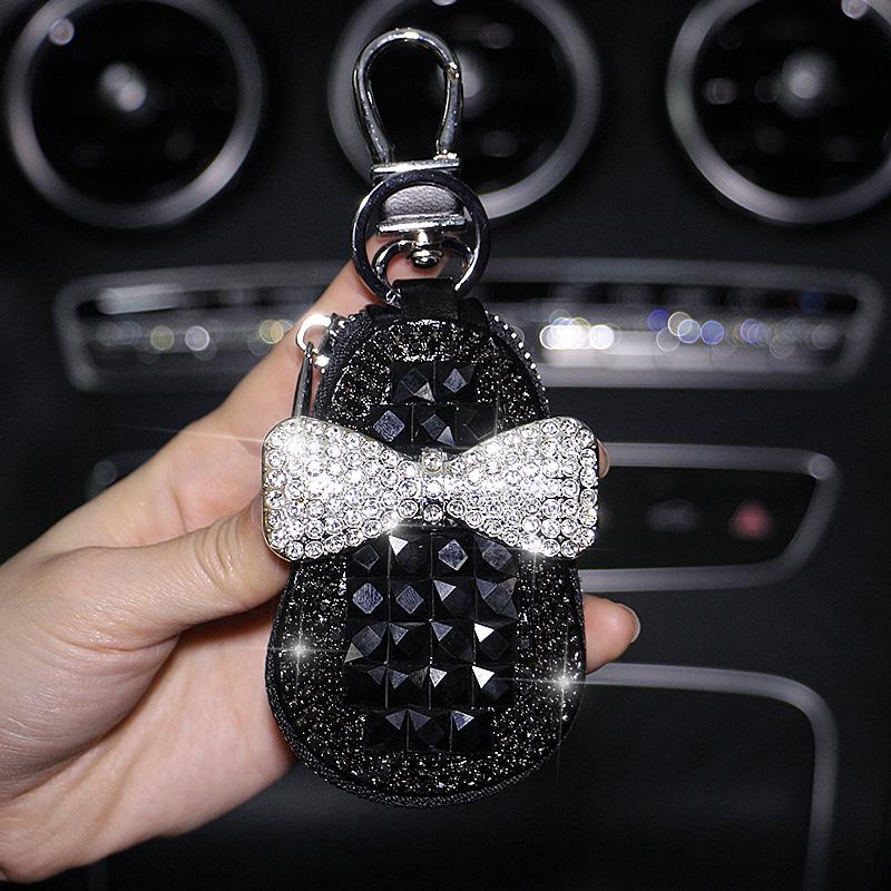 New Universal Diamond Leather Car Key Cover Case Shell Jacket Protector Car Accessories for Girl Woman for MAZDA Benz Bmw F30
